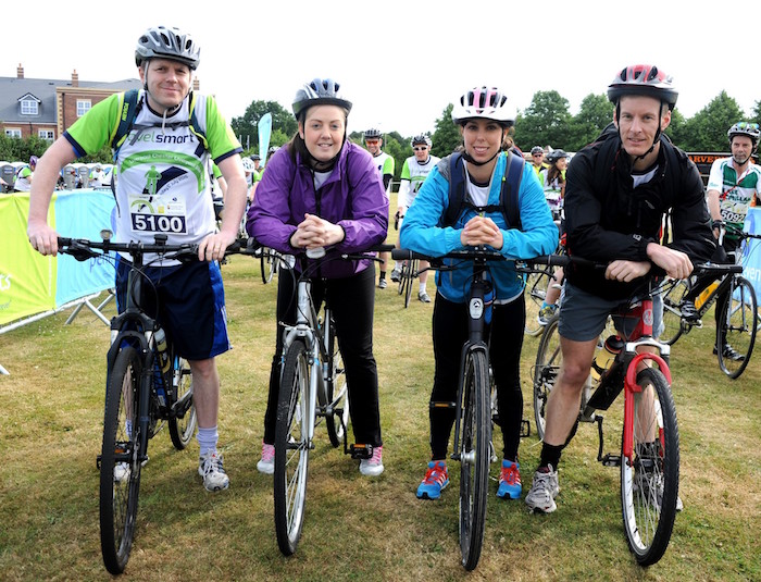 Beth Tweddle with friends at the start line of the Liverpool - Chester - Liverpool bike ride last year